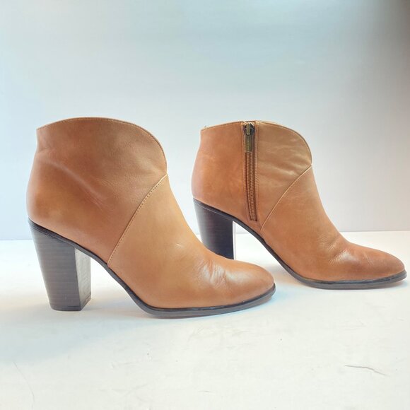 Vince Camuto Womens  Size 7.5  Ankle Booties Tan Leather  3" Block Heel - Picture 1 of 10